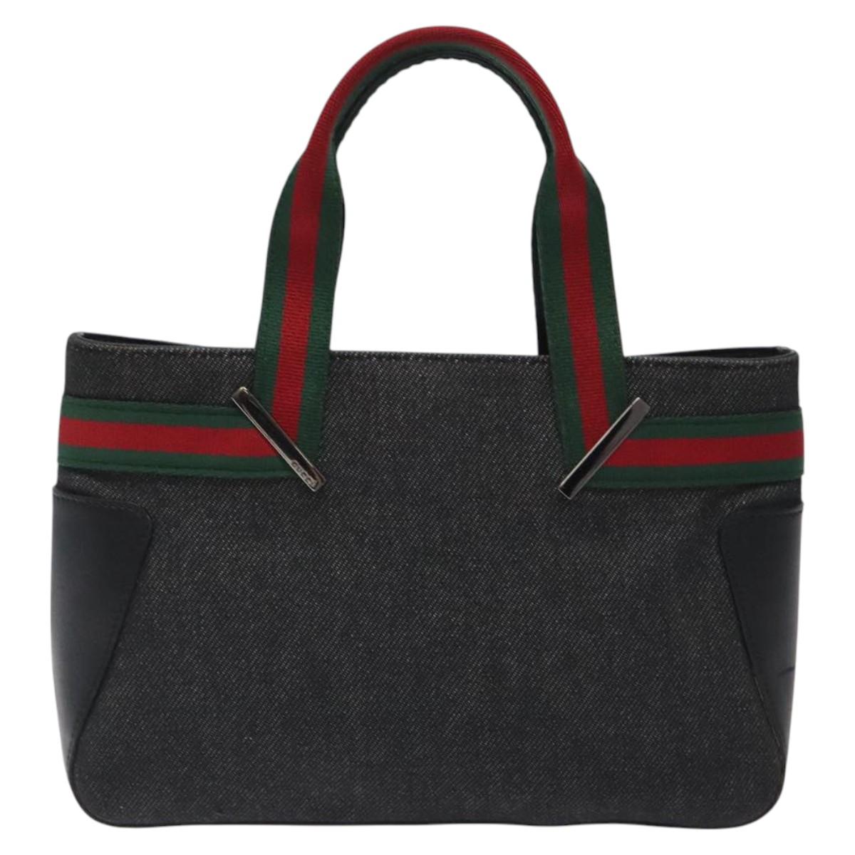 GUCCI Web Sherry Line Hand Bag Canvas Black 73984 Auth SW831