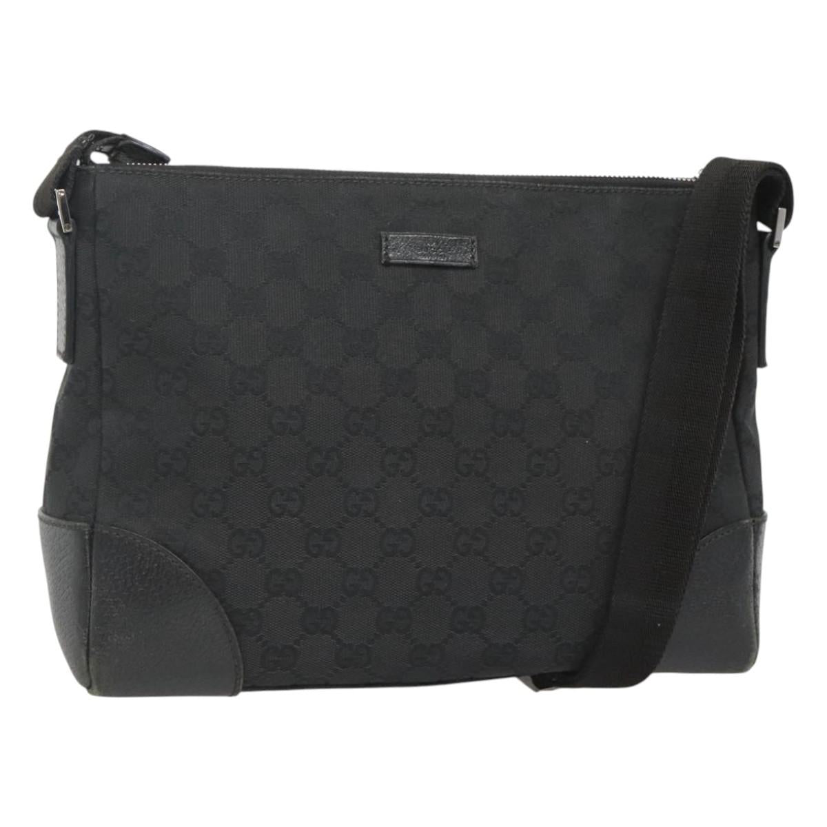 GUCCI GG Canvas Shoulder Bag Black Silver 114273 Auth SW832