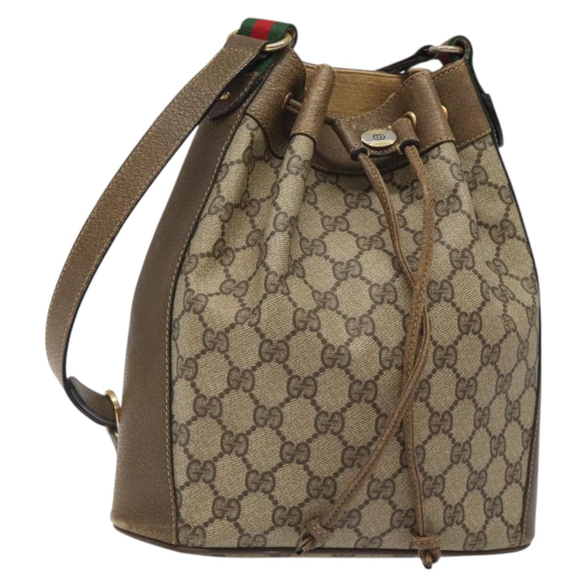 GUCCI GG Supreme Web Sherry Line Bag PVC Beige Gold 41 02 034 Auth SW837