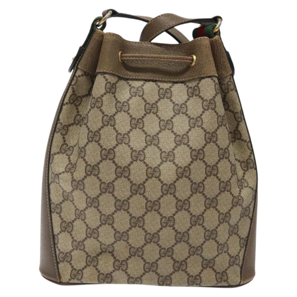 GUCCI GG Supreme Web Sherry Line Bag PVC Beige Gold 41 02 034 Auth SW837