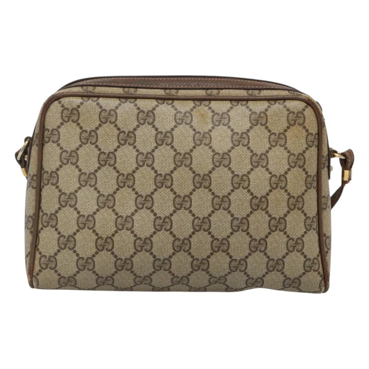 GUCCI GG Supreme Shoulder Bag PVC Beige Gold Auth SW844