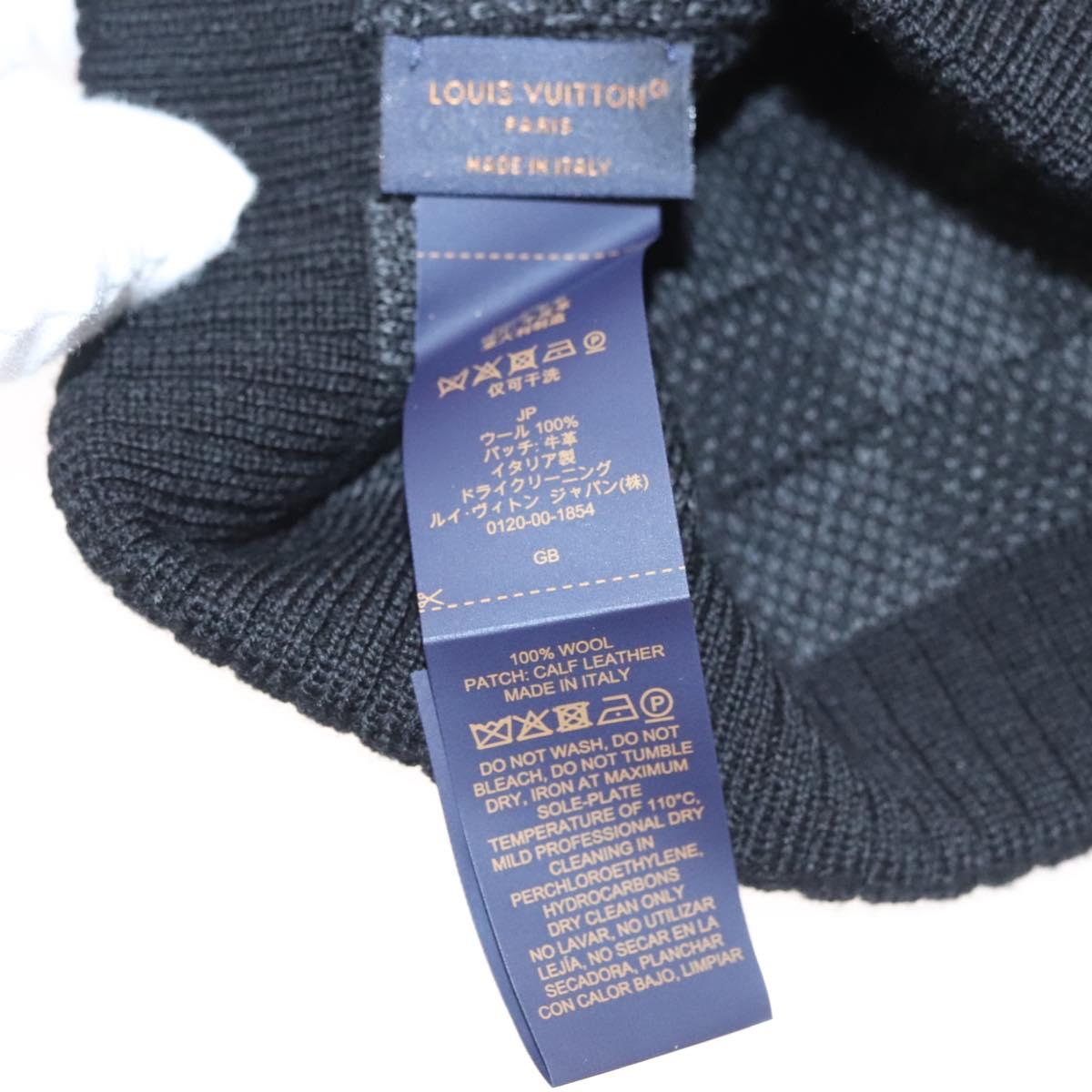 LOUIS VUITTON Knitted Fabrics Beanie Neopti Damier Hat Wool Black M77983 Auth SW875