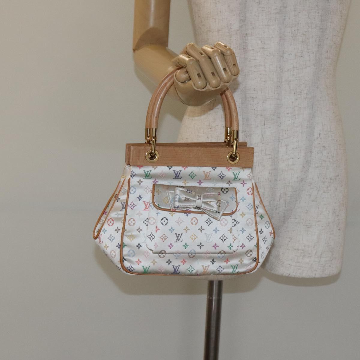 LOUIS VUITTON Monogram Multicolor Abelia Bag Satin White M92936 LV Auth sw895V