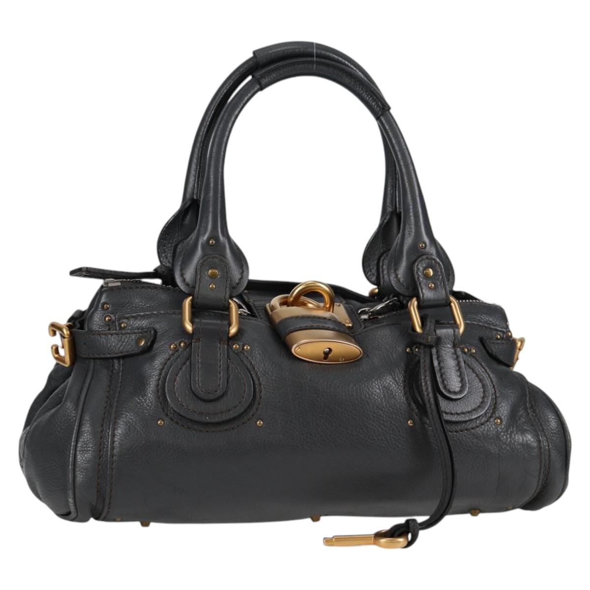 Chloe Paddington Hand Bag Leather Gray Gold Silver Auth sw897V
