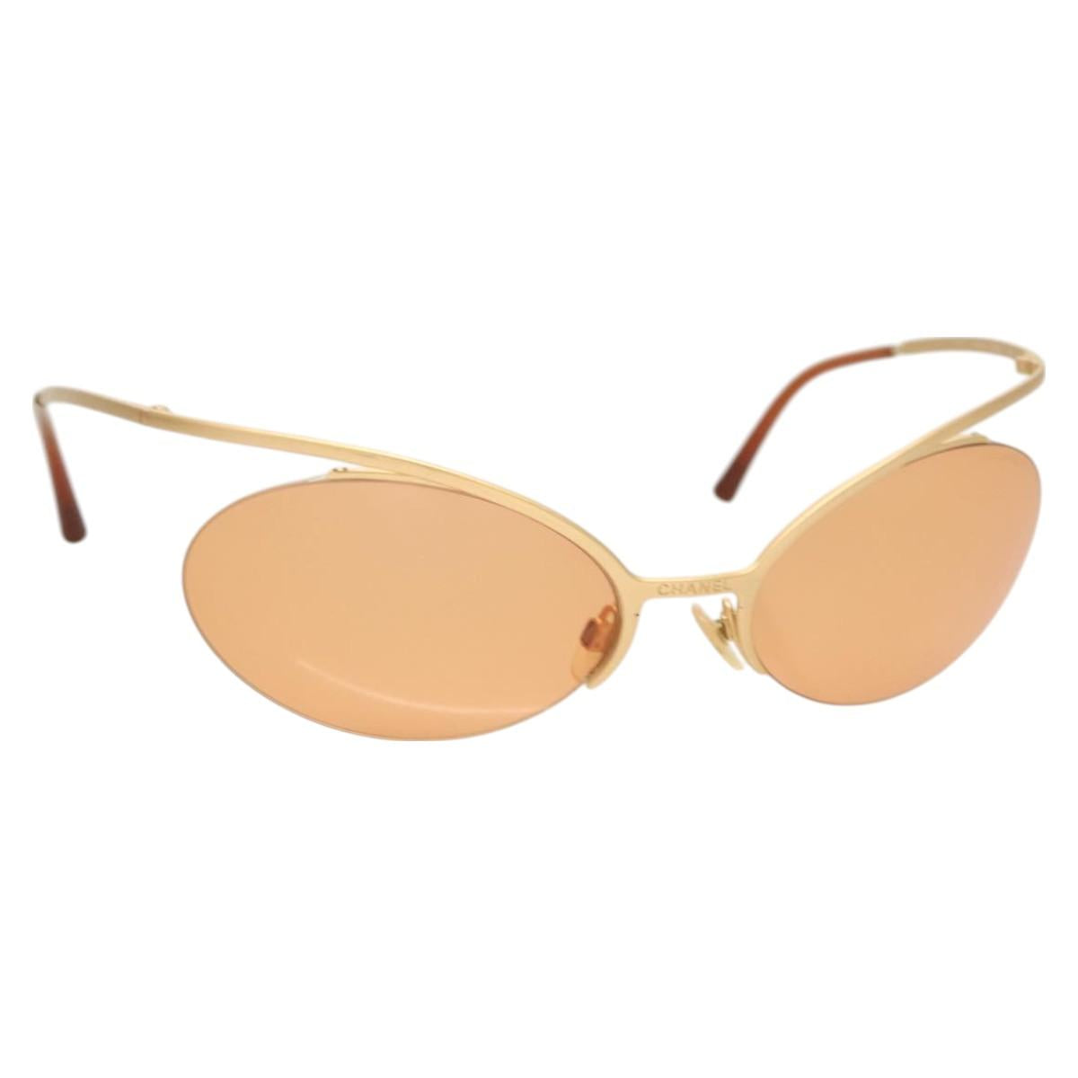 CHANEL Sunglasses metal Orange CC Auth SW927