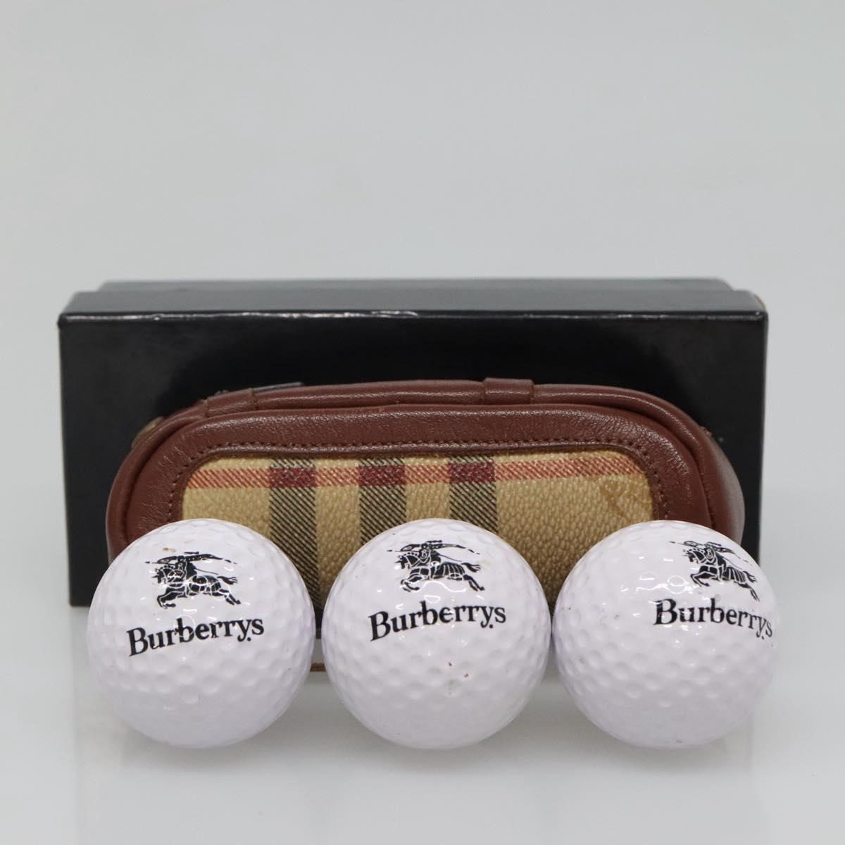 Burberrys Nova Check Golf Ball Case PVC set Beige Auth SW938