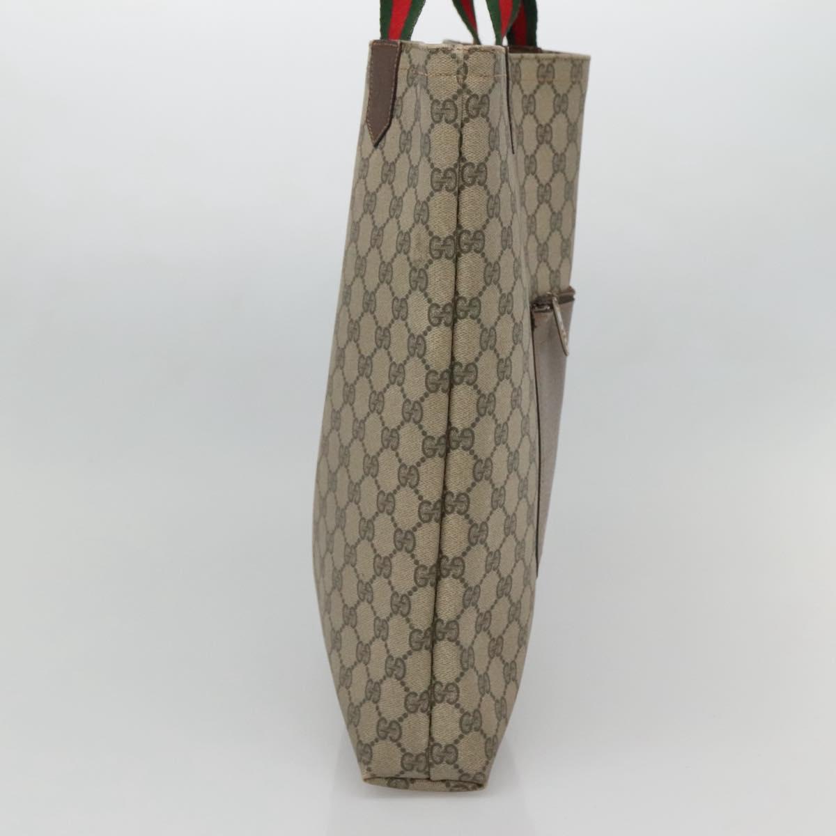 GUCCI GG Supreme Web Sherry Line Tote Bag PVC Beige Red Green Auth SW957