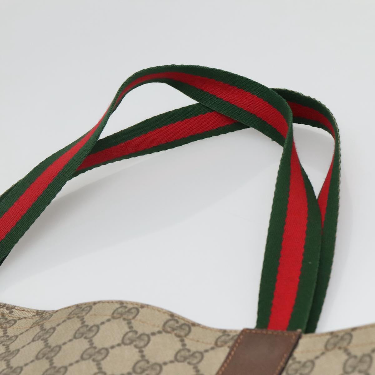 GUCCI GG Supreme Web Sherry Line Tote Bag PVC Beige Red Green Auth SW957