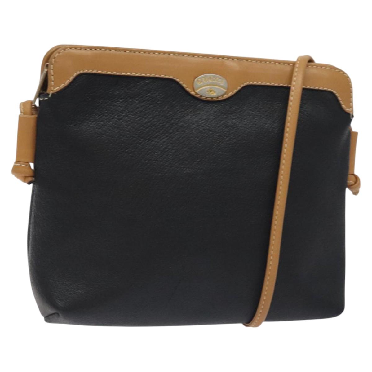 GUCCI Shoulder Bag Leather Black Auth SW966