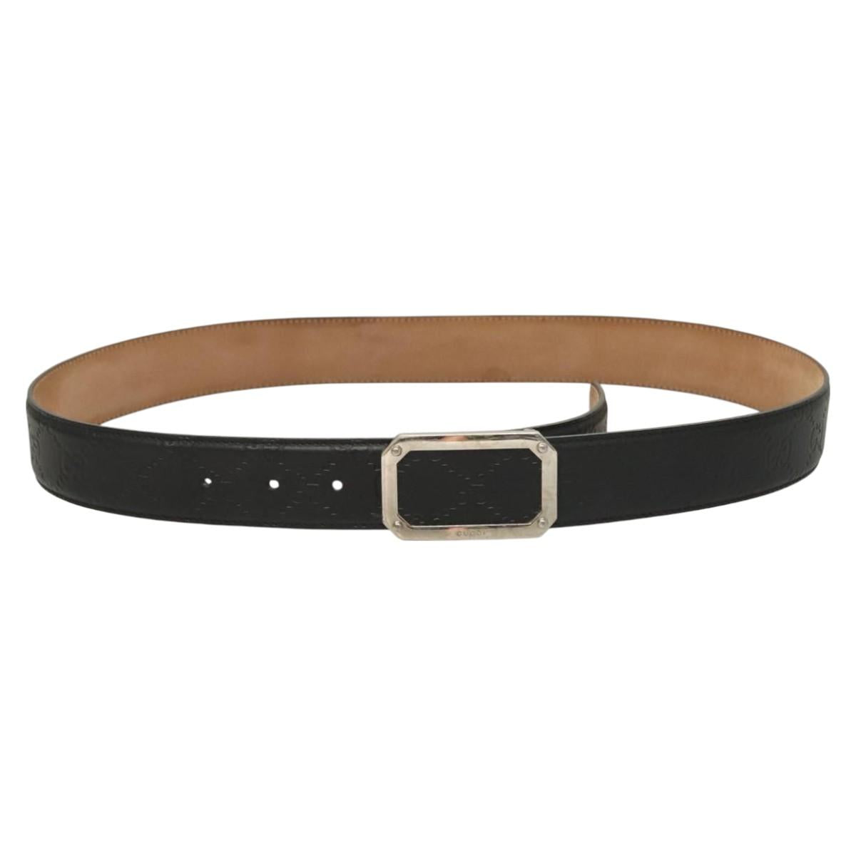 GUCCI GG Canvas Guccissima Belt Leather 40.9"" Black Auth SW970