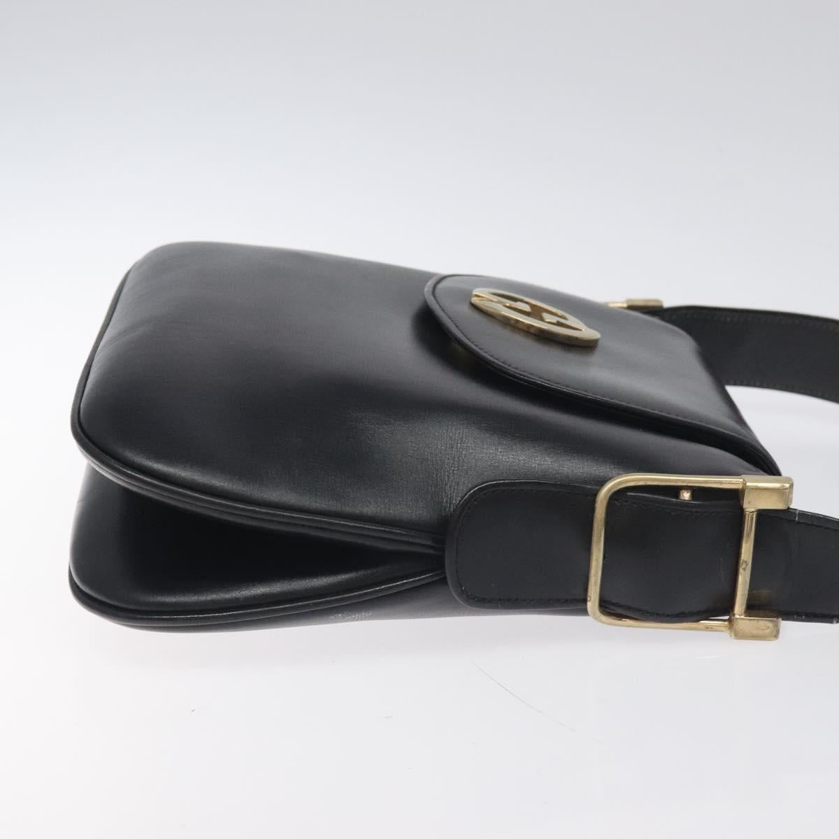 GUCCI Shoulder Bag Leather Black Gold Auth SW972