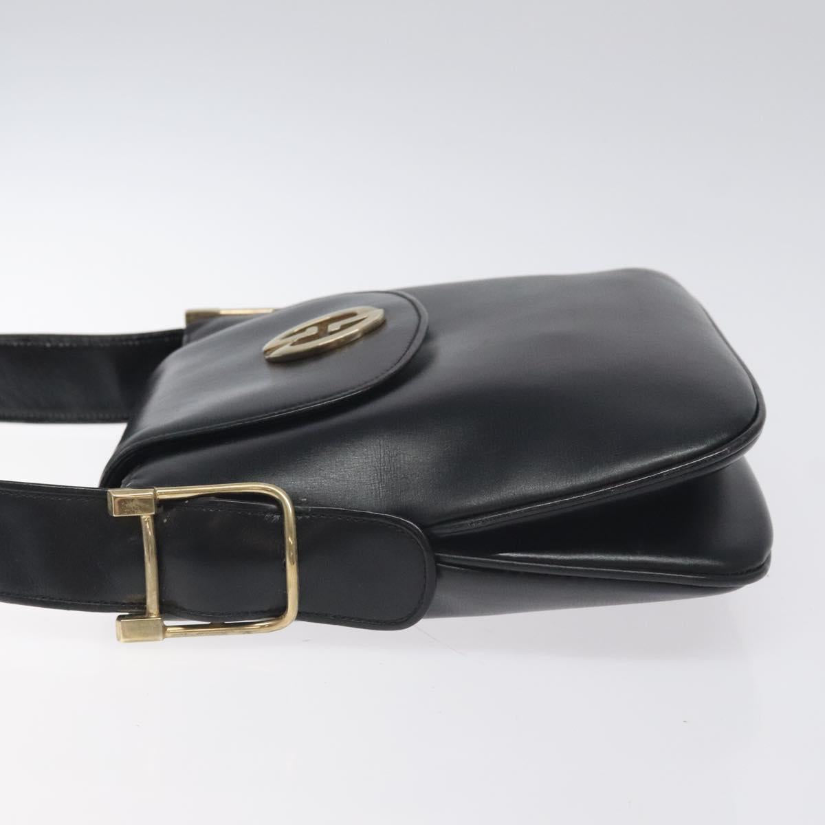 GUCCI Shoulder Bag Leather Black Gold Auth SW972