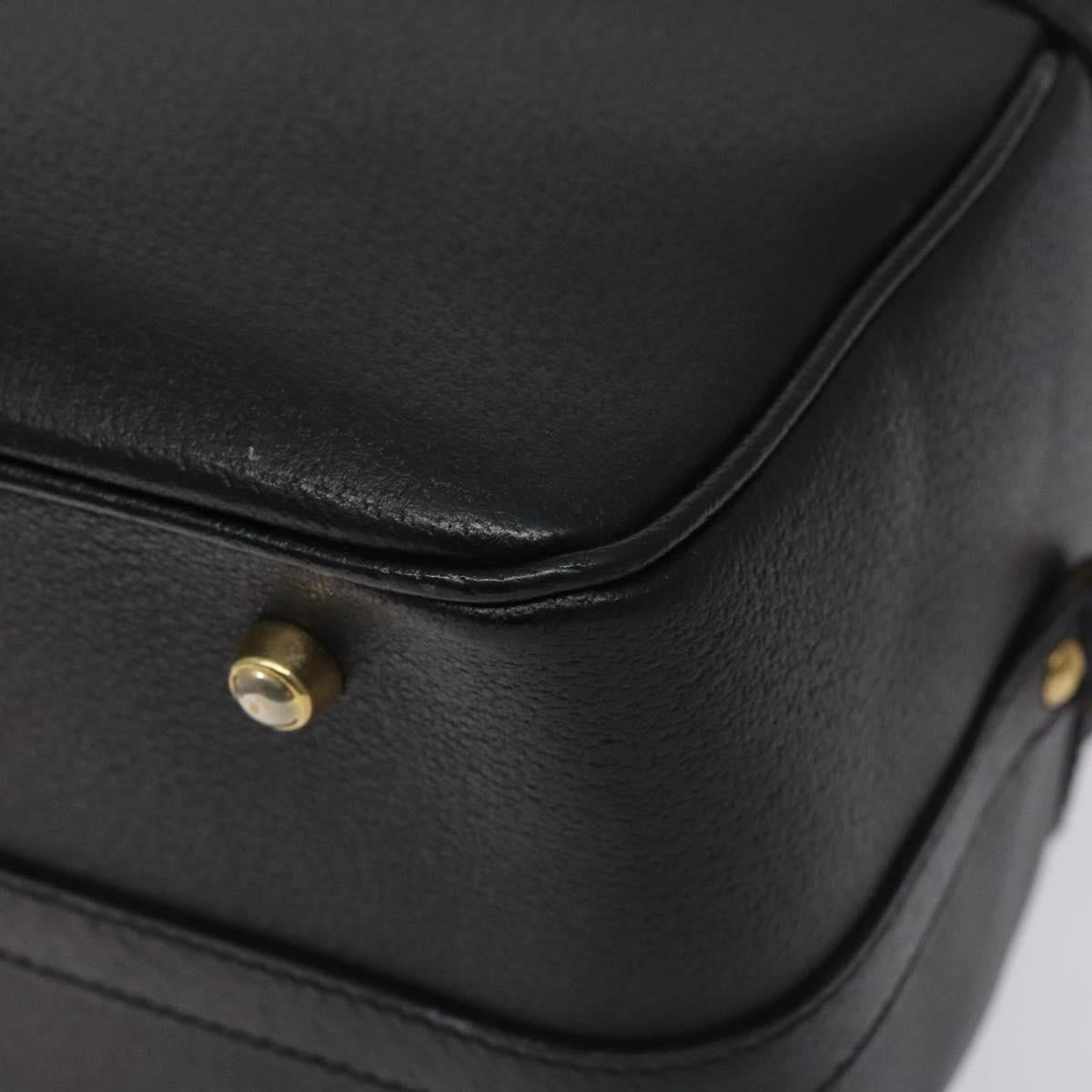 GUCCI Bamboo Hand Bag Leather Black Gold 013 122 2491 Auth SW974