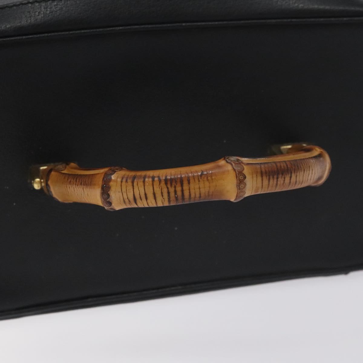 GUCCI Bamboo Hand Bag Leather Black Gold 013 122 2491 Auth SW974