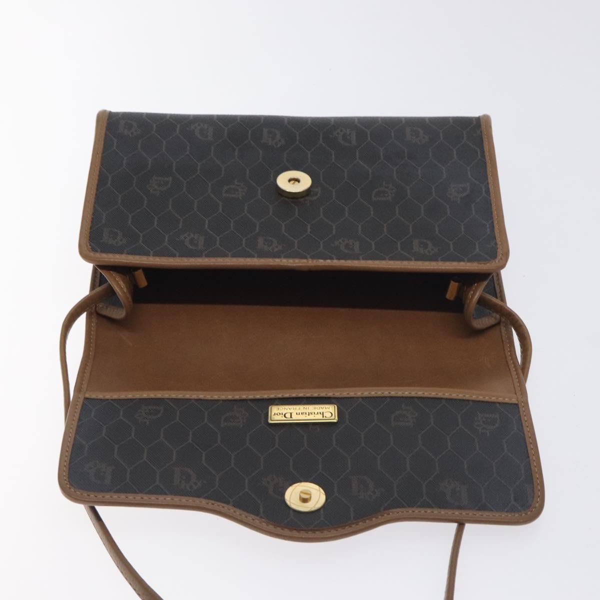 Christian Dior Honeycomb Canvas Shoulder Bag PVC Black Gold Auth SW976