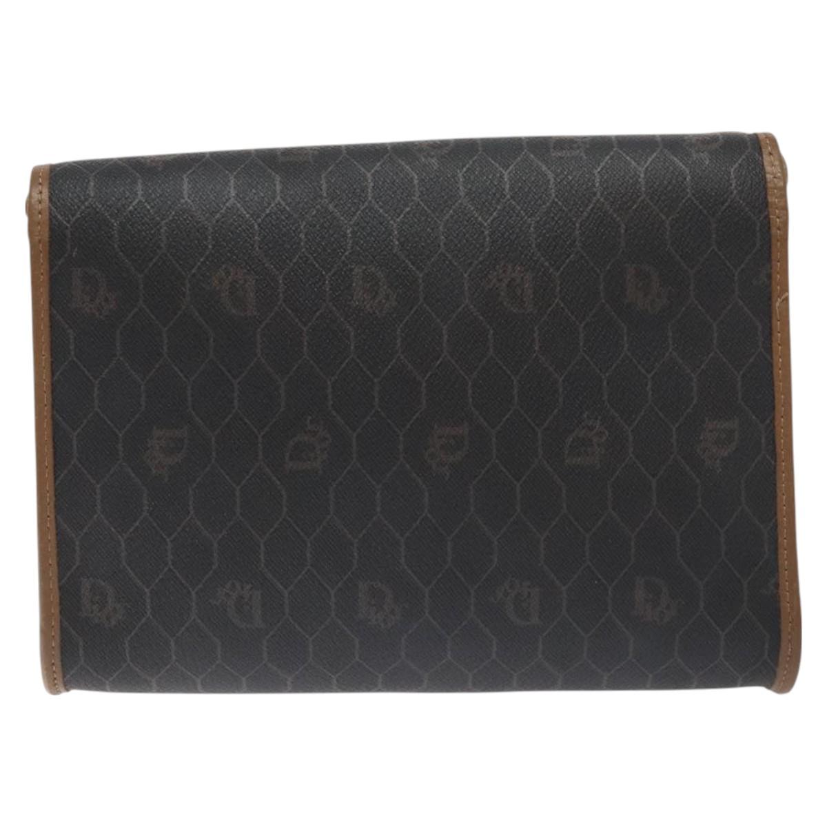 Christian Dior Honeycomb Canvas Shoulder Bag PVC Black Gold Auth SW976