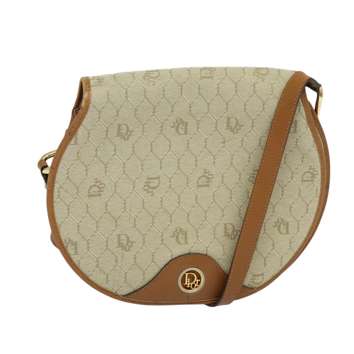 Christian Dior Honeycomb Canvas Shoulder Bag PVC Beige Gold Auth SW979