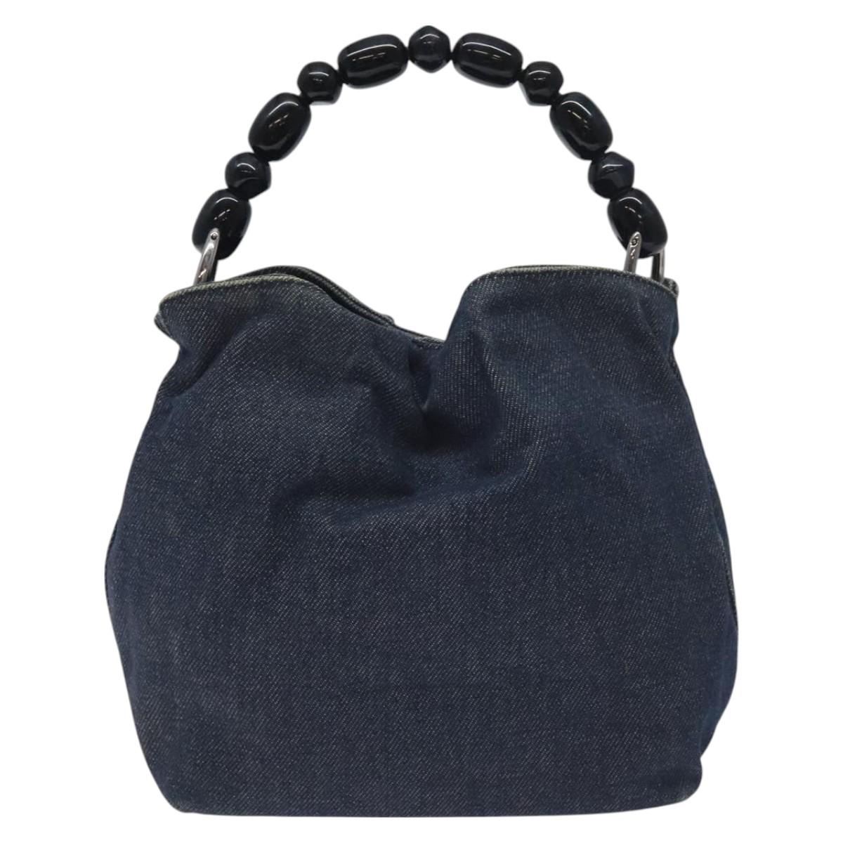 Christian Dior Maris Pearl Hand Bag Denim Blue Auth SW980