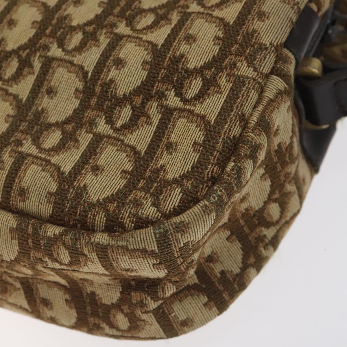 Christian Dior Trotter Canvas Shoulder Bag Brown Gold Auth SW985
