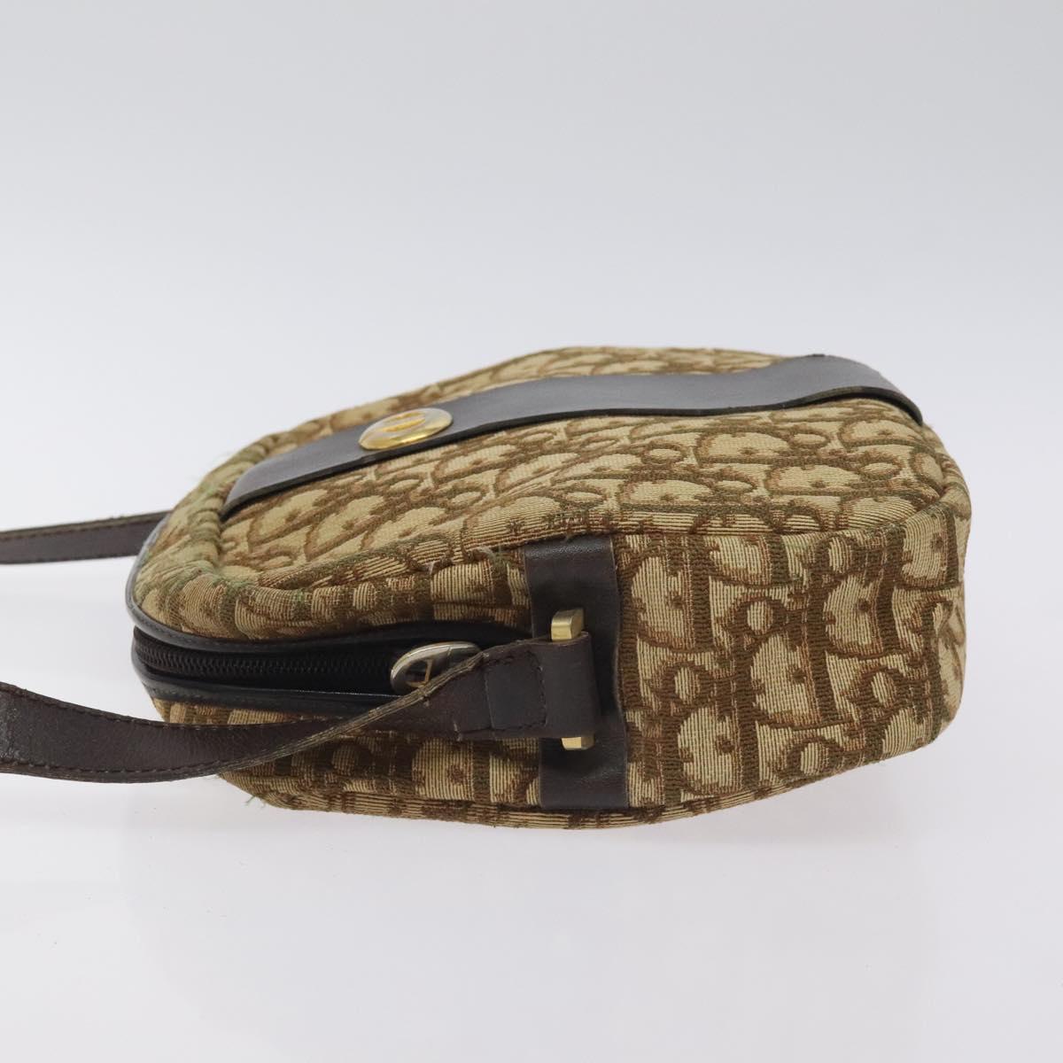 Christian Dior Trotter Canvas Shoulder Bag Brown Gold Auth SW985