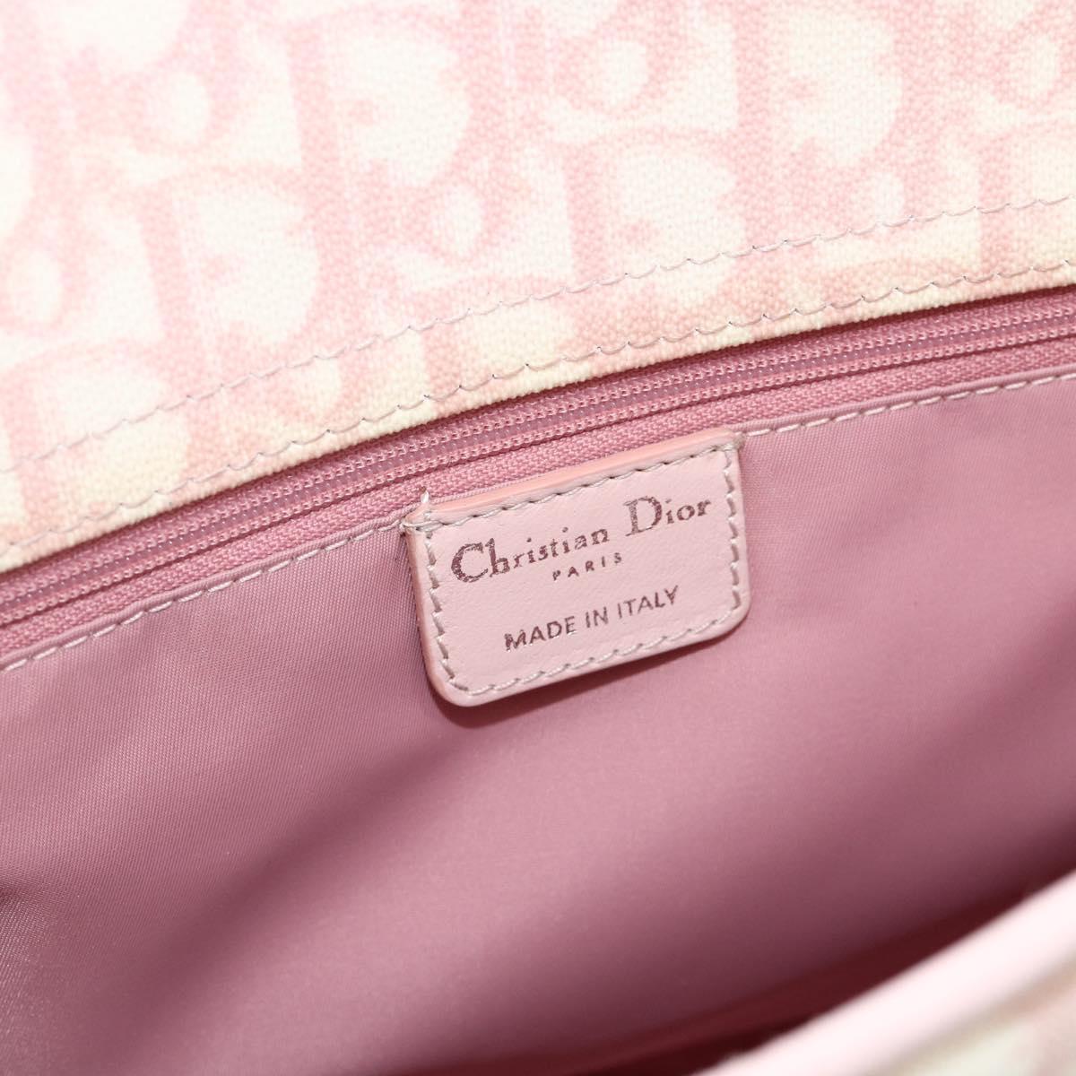 Christian Dior Trotter Canvas Romantic Tote Bag PVC Pink Silver Auth SW986