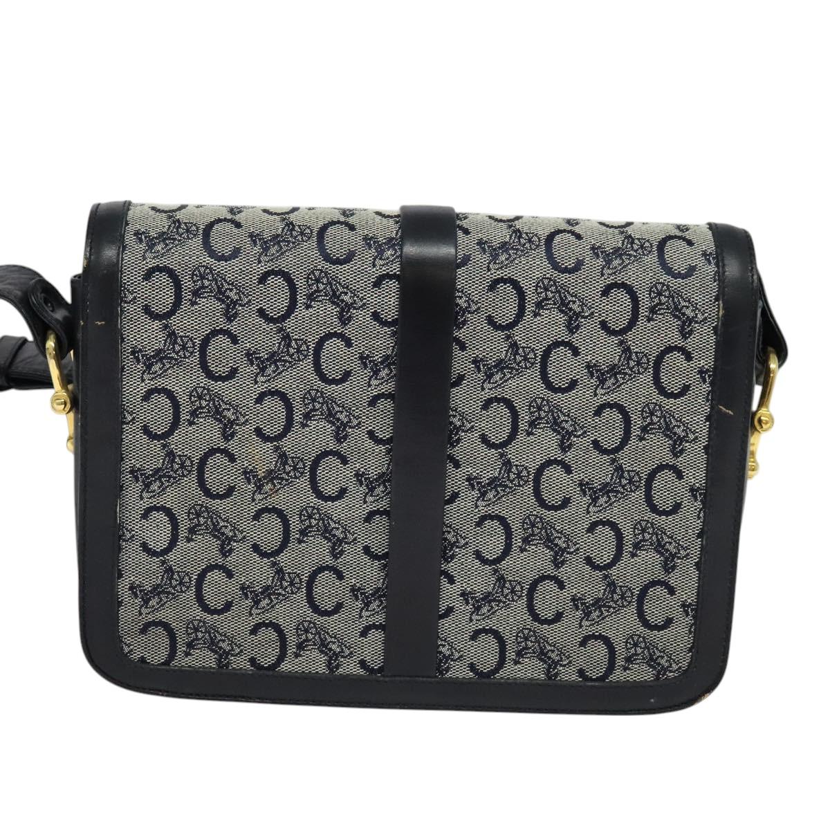CELINE C Sulky Shoulder Bag Canvas Navy Gold Auth SW991