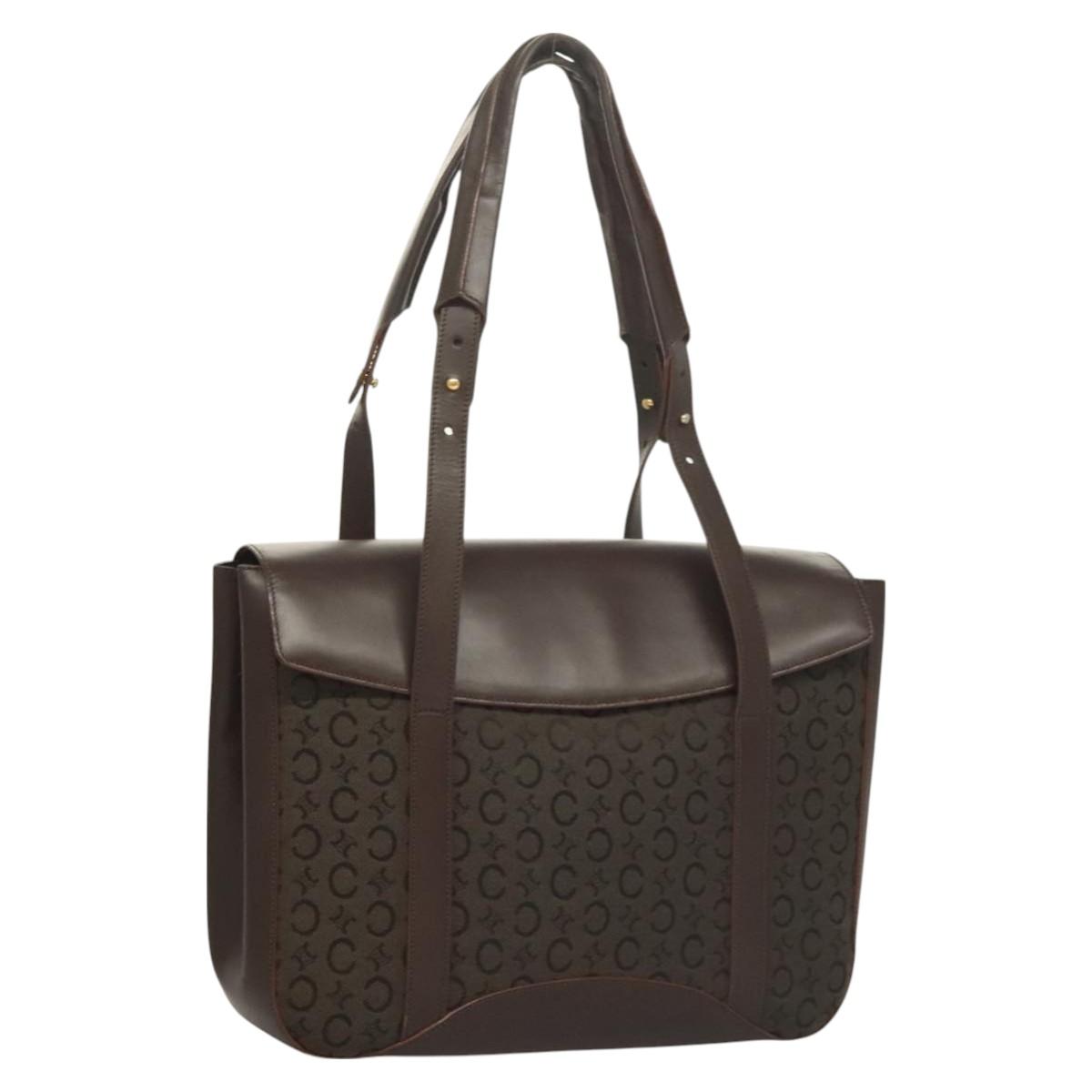 CELINE C Macadam Canvas Hand Bag Brown Gold Auth SW992