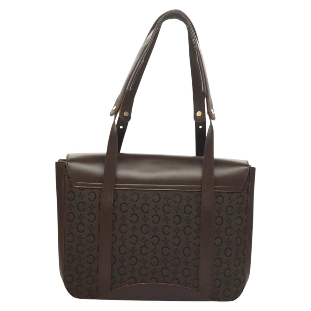 CELINE C Macadam Canvas Hand Bag Brown Gold Auth SW992