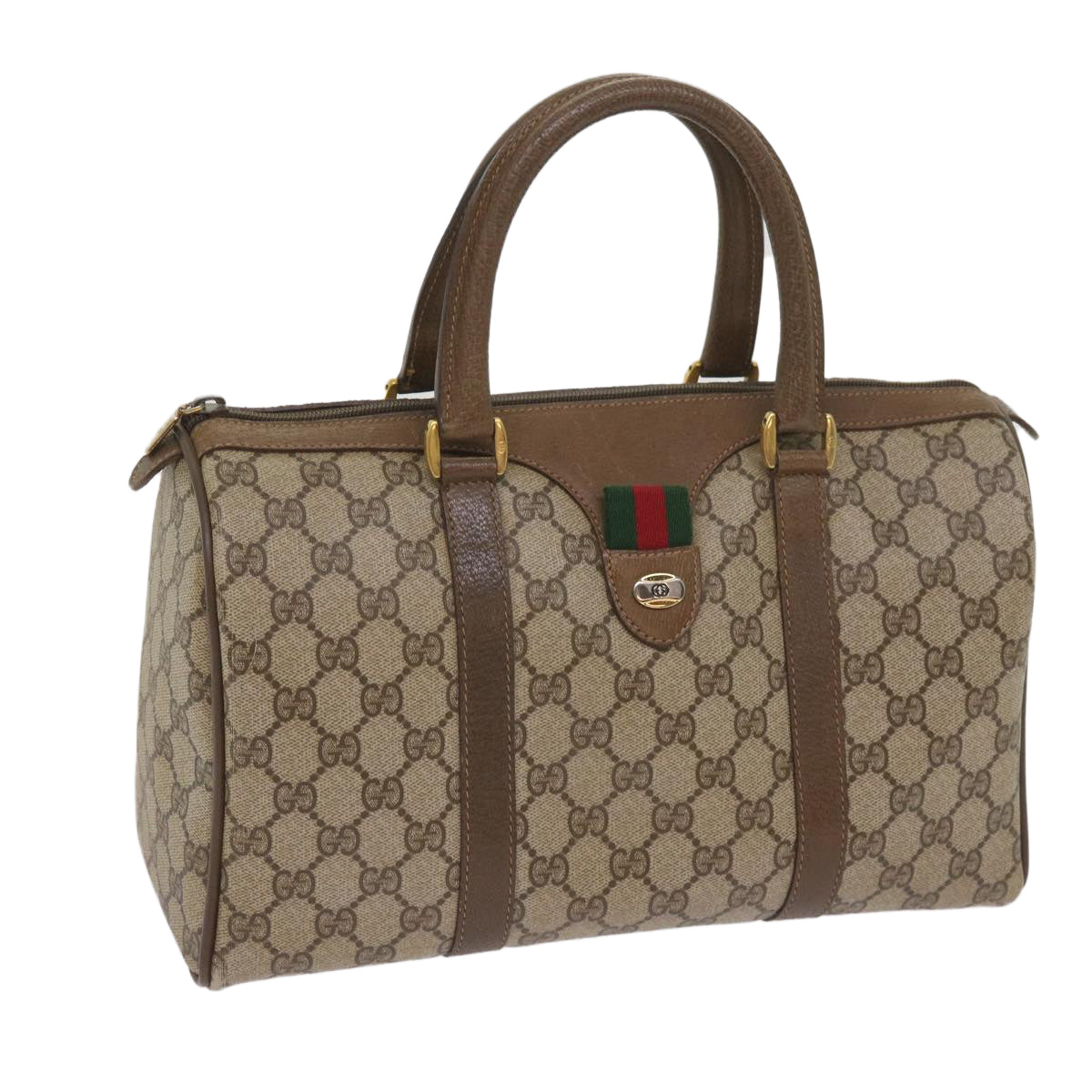 GUCCI GG Supreme Web Sherry Line Boston Bag PVC Beige Red 58 02 007 Auth tb1042