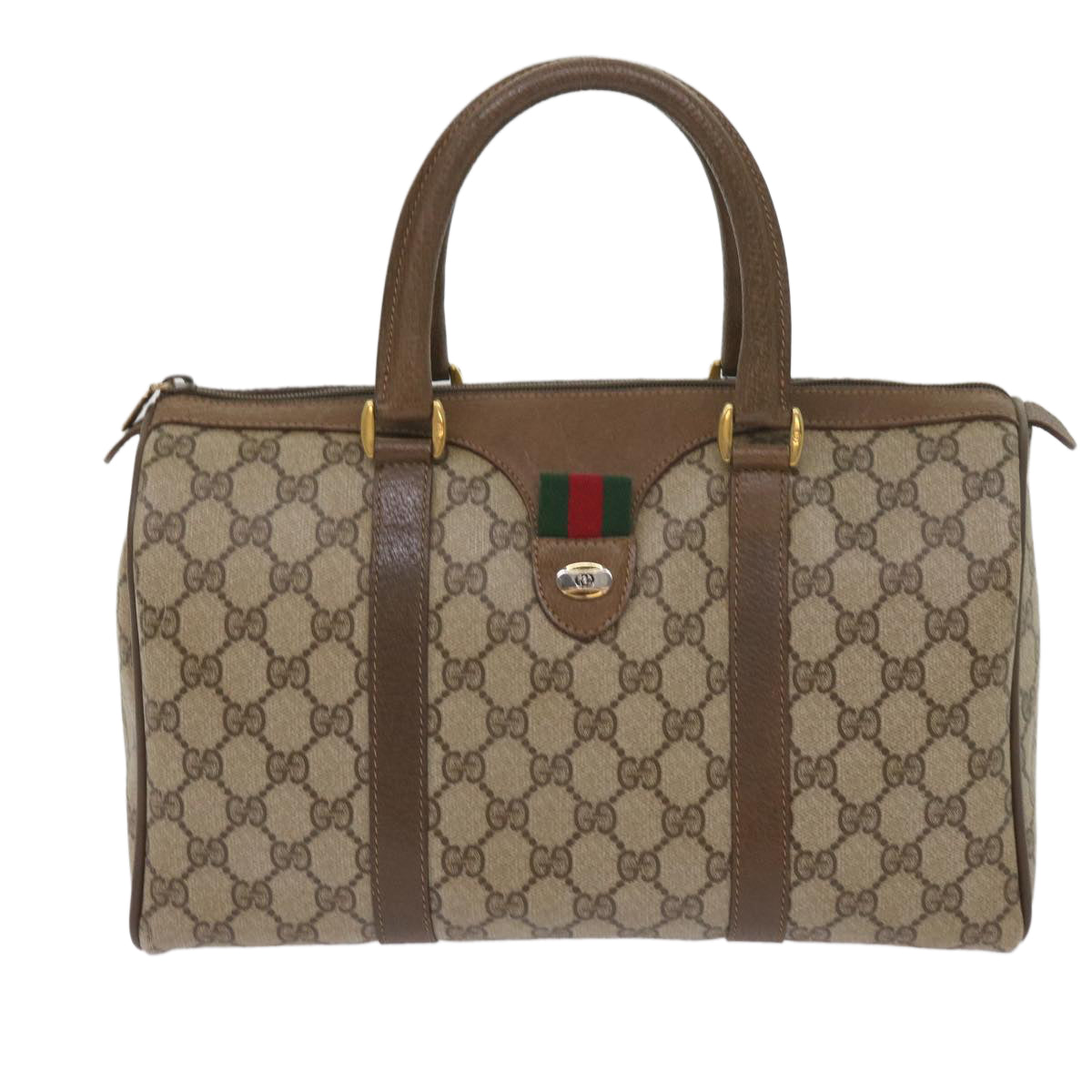 GUCCI GG Supreme Web Sherry Line Boston Bag PVC Beige Red 58 02 007 Auth tb1042