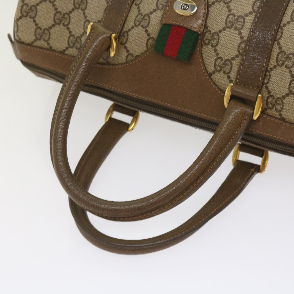 GUCCI GG Supreme Web Sherry Line Boston Bag PVC Beige Red 58 02 007 Auth tb1042