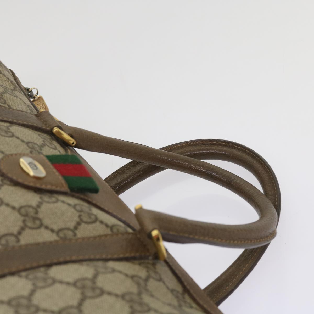 GUCCI GG Supreme Web Sherry Line Boston Bag PVC Beige Red 58 02 007 Auth tb1042