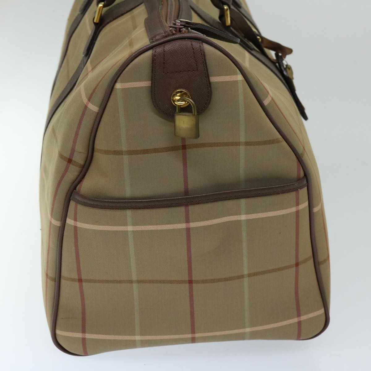 Burberrys Nova Check Boston Bag Canvas Vintage Khaki Auth tb1073