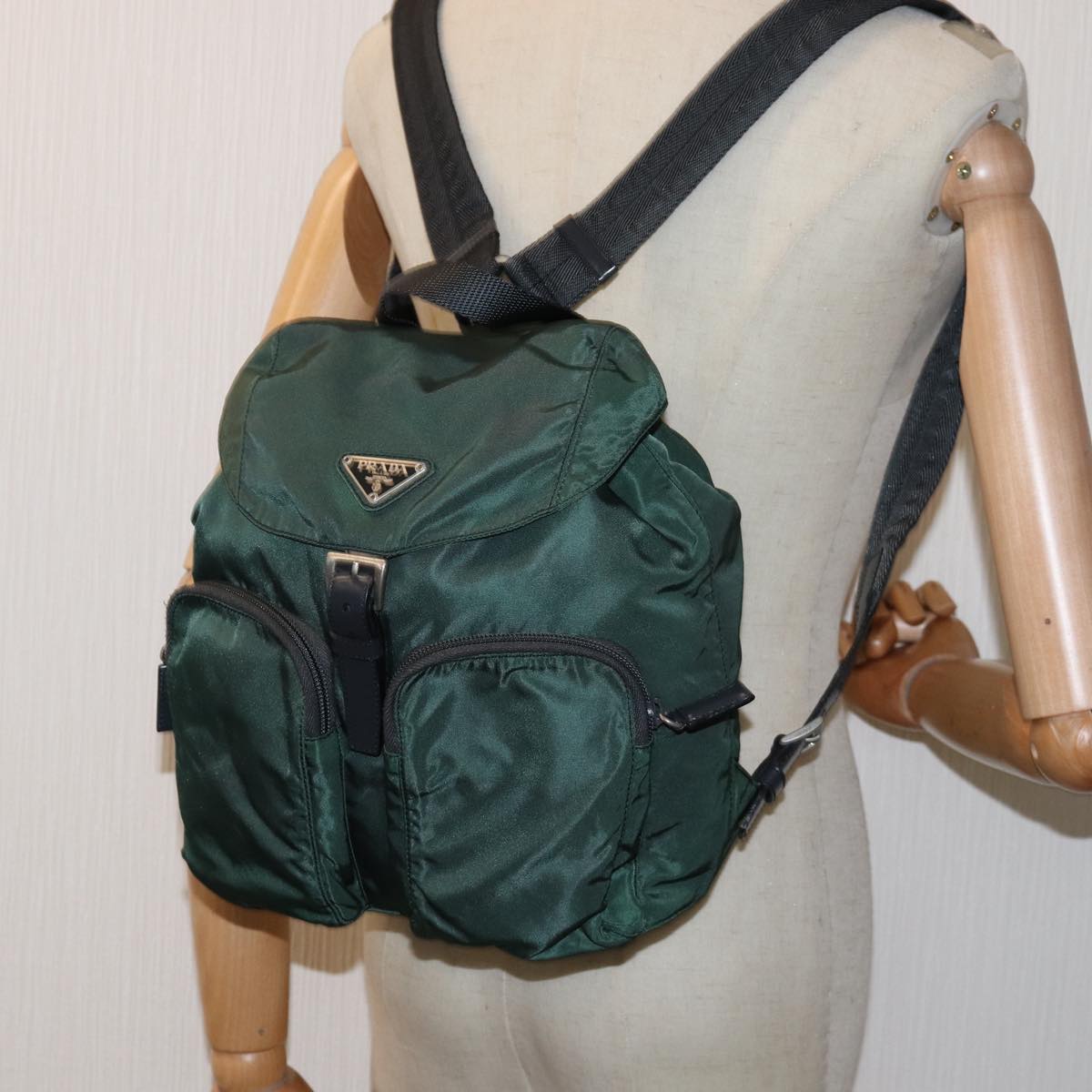 PRADA Backpack Nylon Khaki Auth tb1085