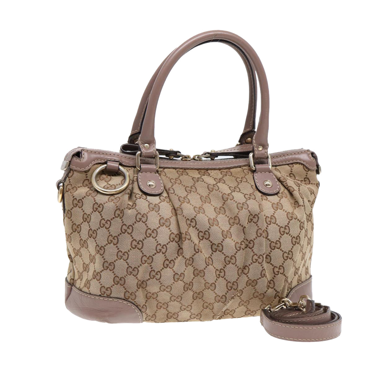 GUCCI GG Canvas Hand Bag 2way Beige Gold Auth tb1123