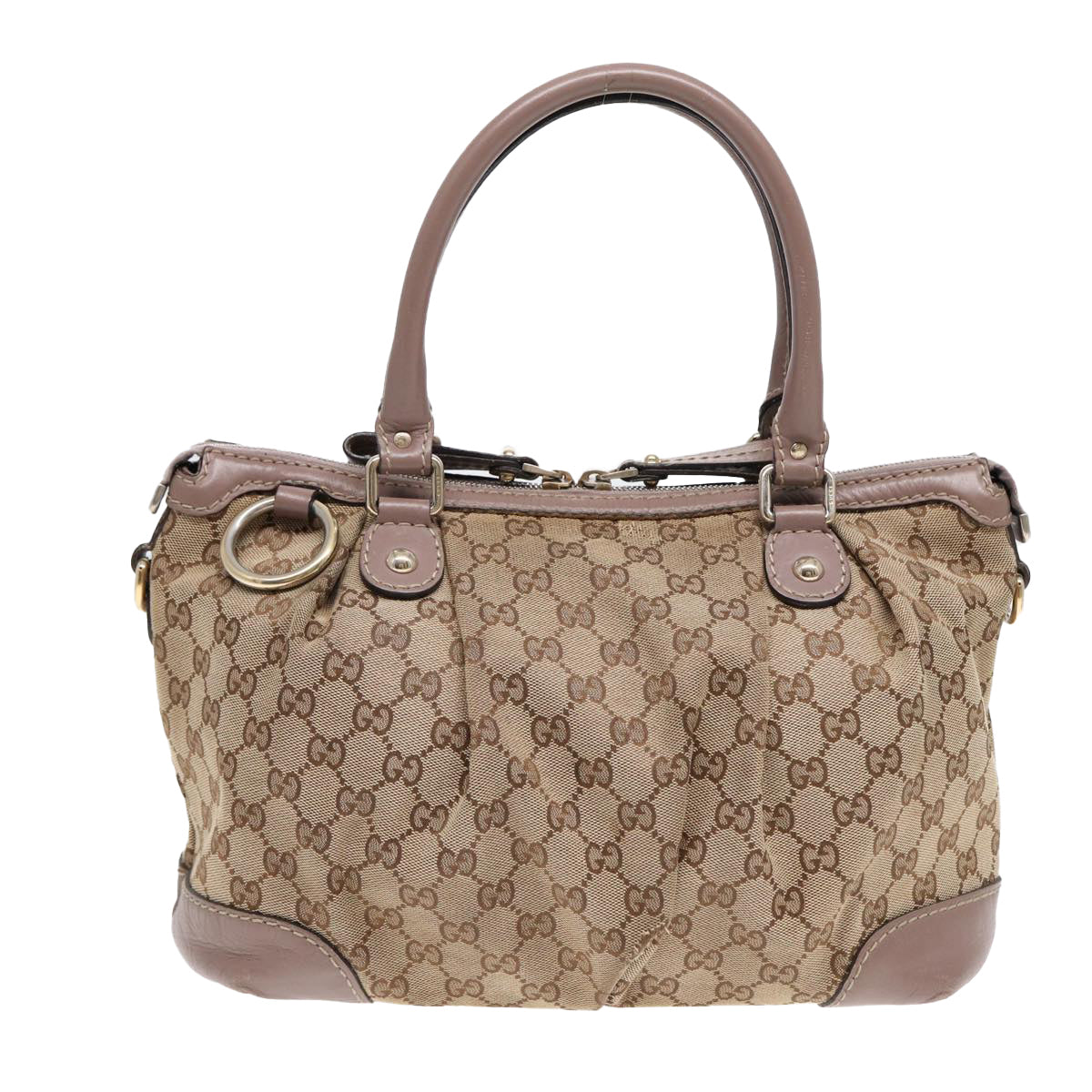 GUCCI GG Canvas Hand Bag 2way Beige Gold Auth tb1123