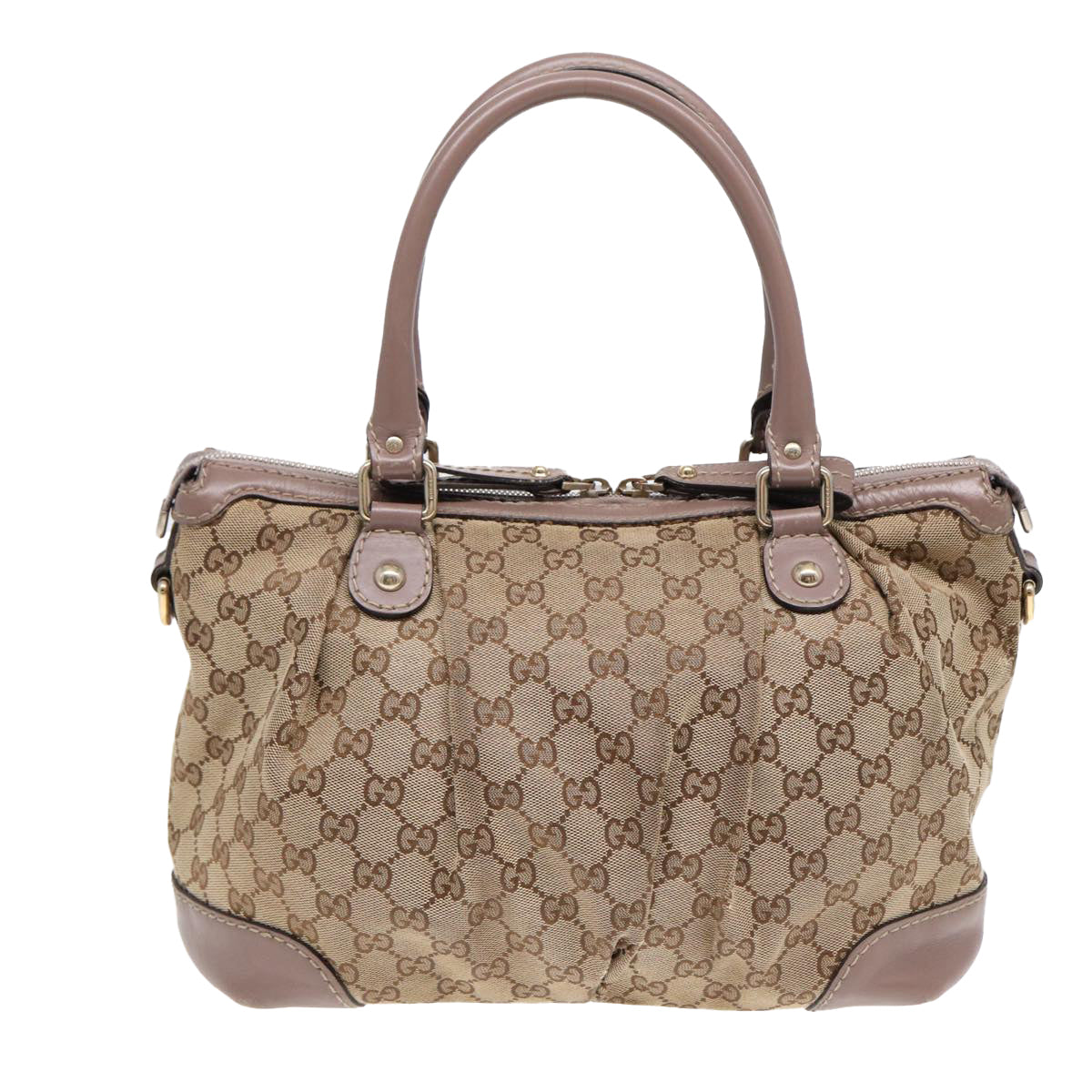 GUCCI GG Canvas Hand Bag 2way Beige Gold Auth tb1123