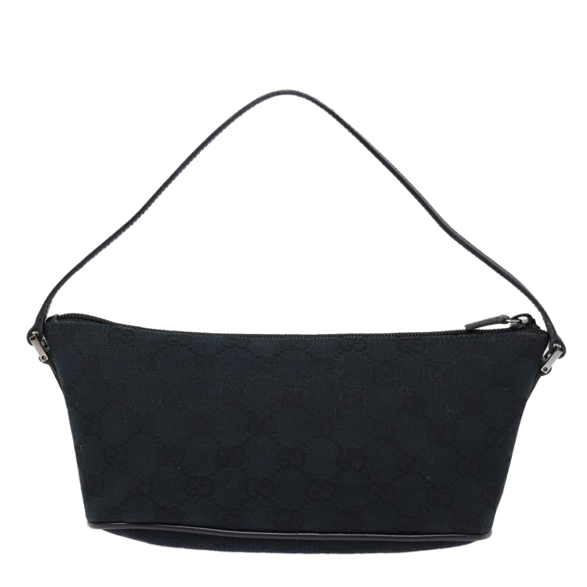 GUCCI GG Canvas hand Pouch Black Silver 07198 Auth tb1126