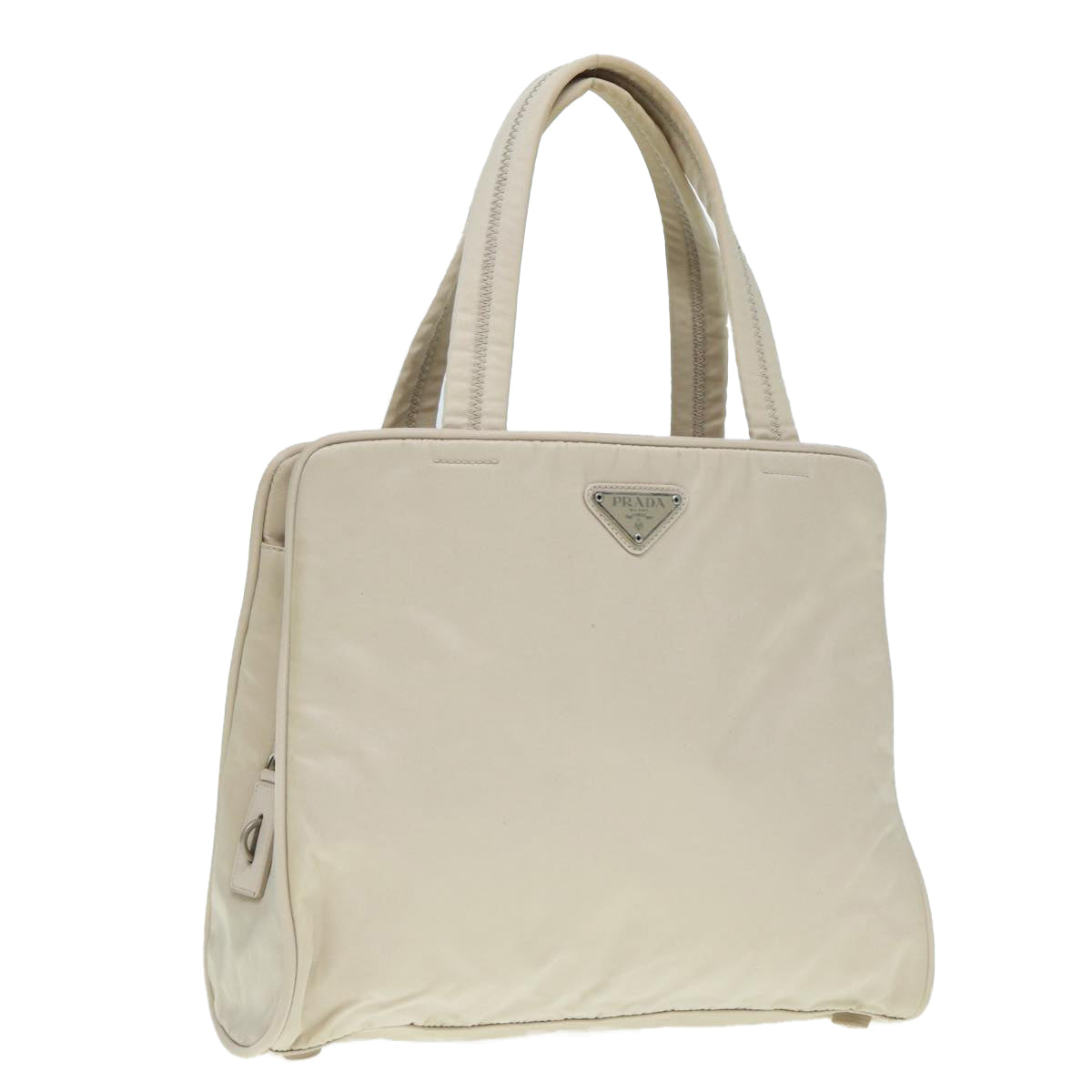 PRADA Hand Bag Nylon Beige Silver Auth tb1164