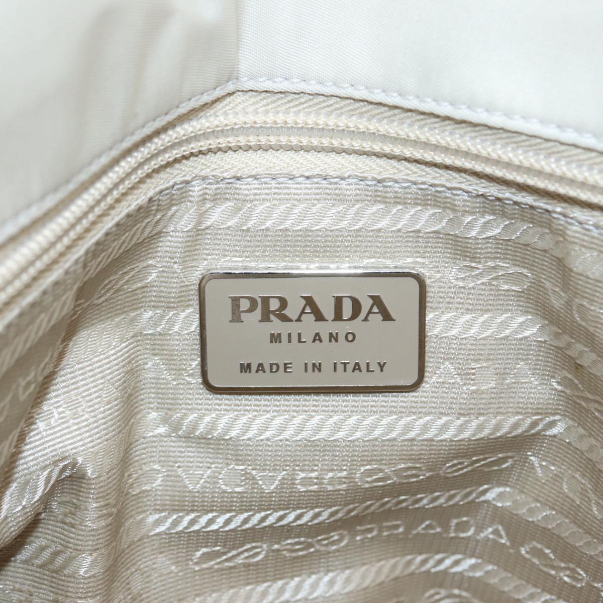 PRADA Hand Bag Nylon Beige Silver Auth tb1164