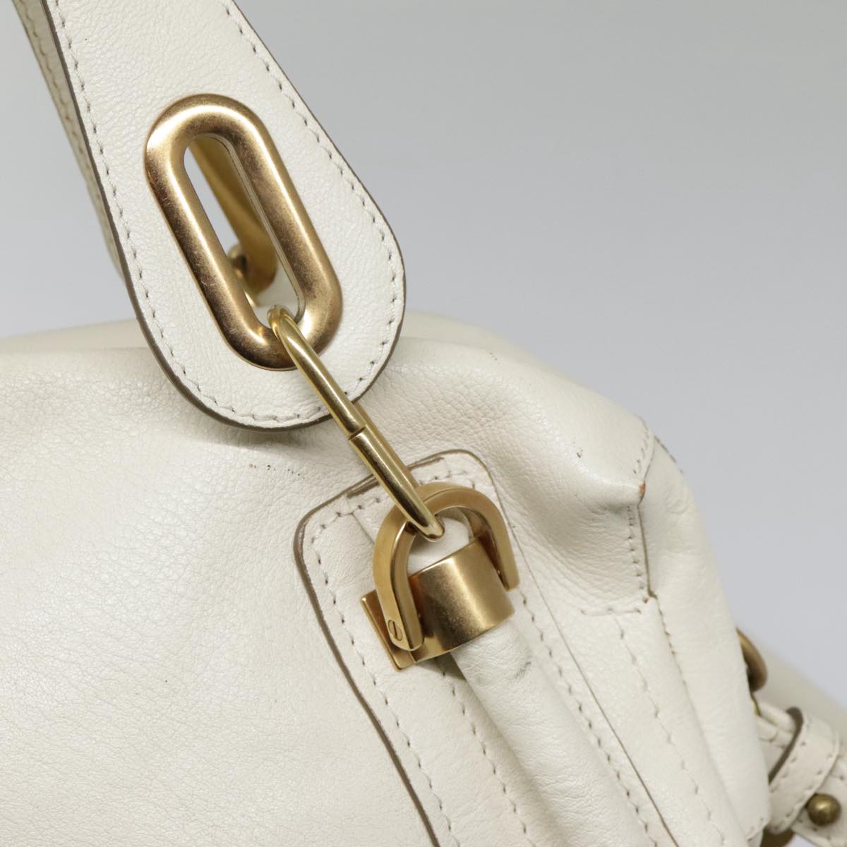 Chloe Paraty Hand Bag Leather 2way White Gold Auth tb1206