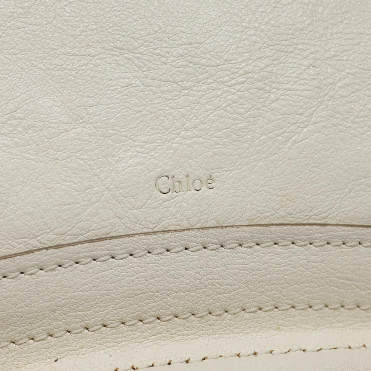 Chloe Paraty Hand Bag Leather 2way White Gold Auth tb1206