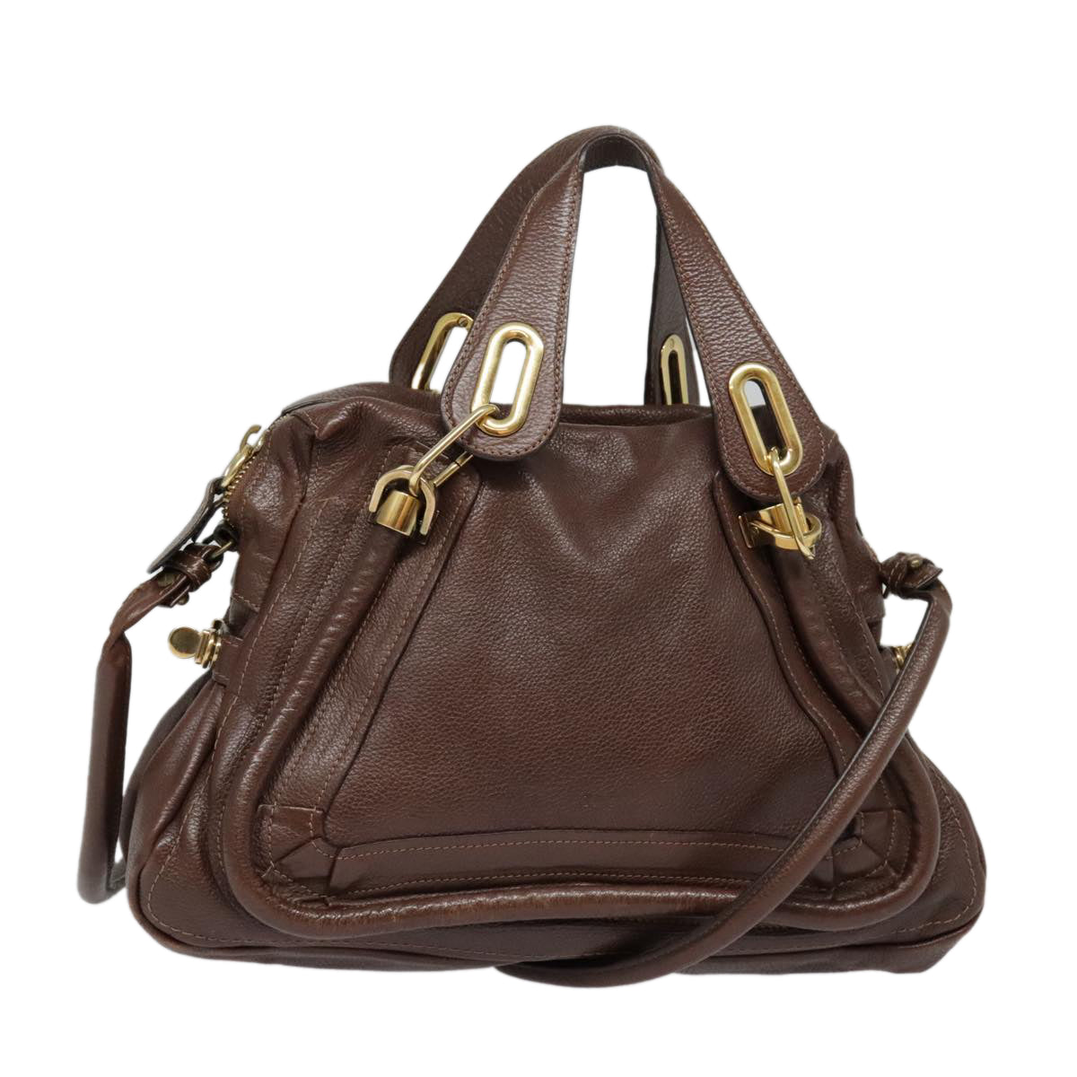 Chloe Paraty Hand Bag Leather 2way Brown Gold Auth tb1210