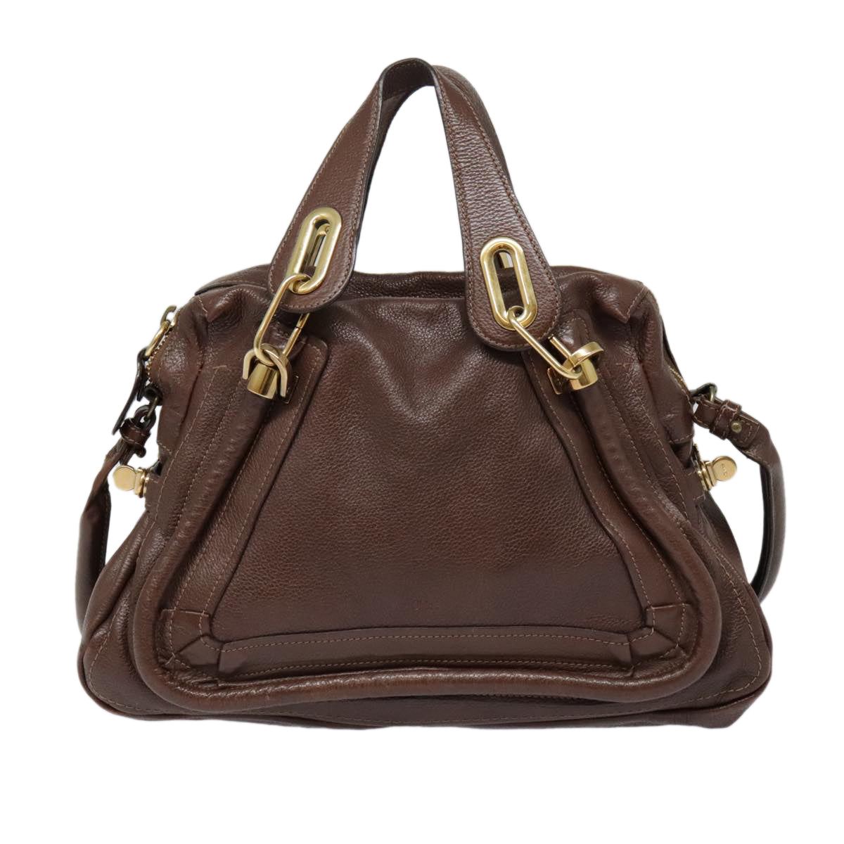 Chloe Paraty Hand Bag Leather 2way Brown Gold Auth tb1210