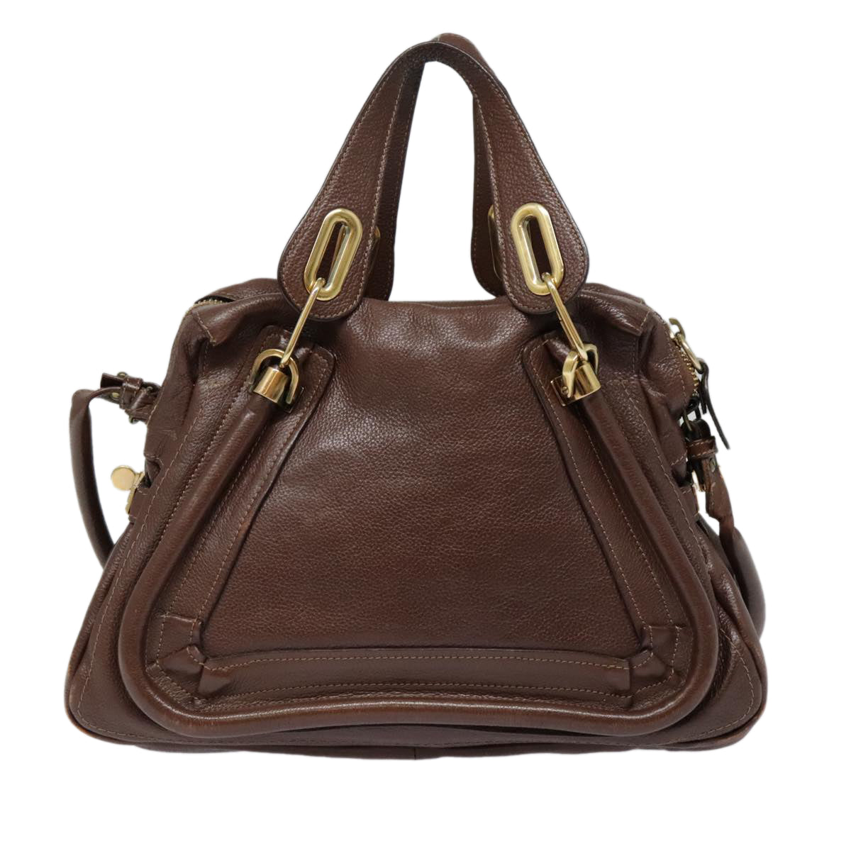 Chloe Paraty Hand Bag Leather 2way Brown Gold Auth tb1210