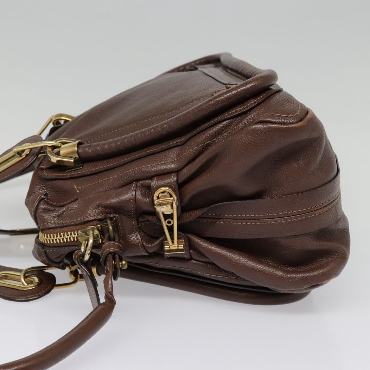 Chloe Paraty Hand Bag Leather 2way Brown Gold Auth tb1210