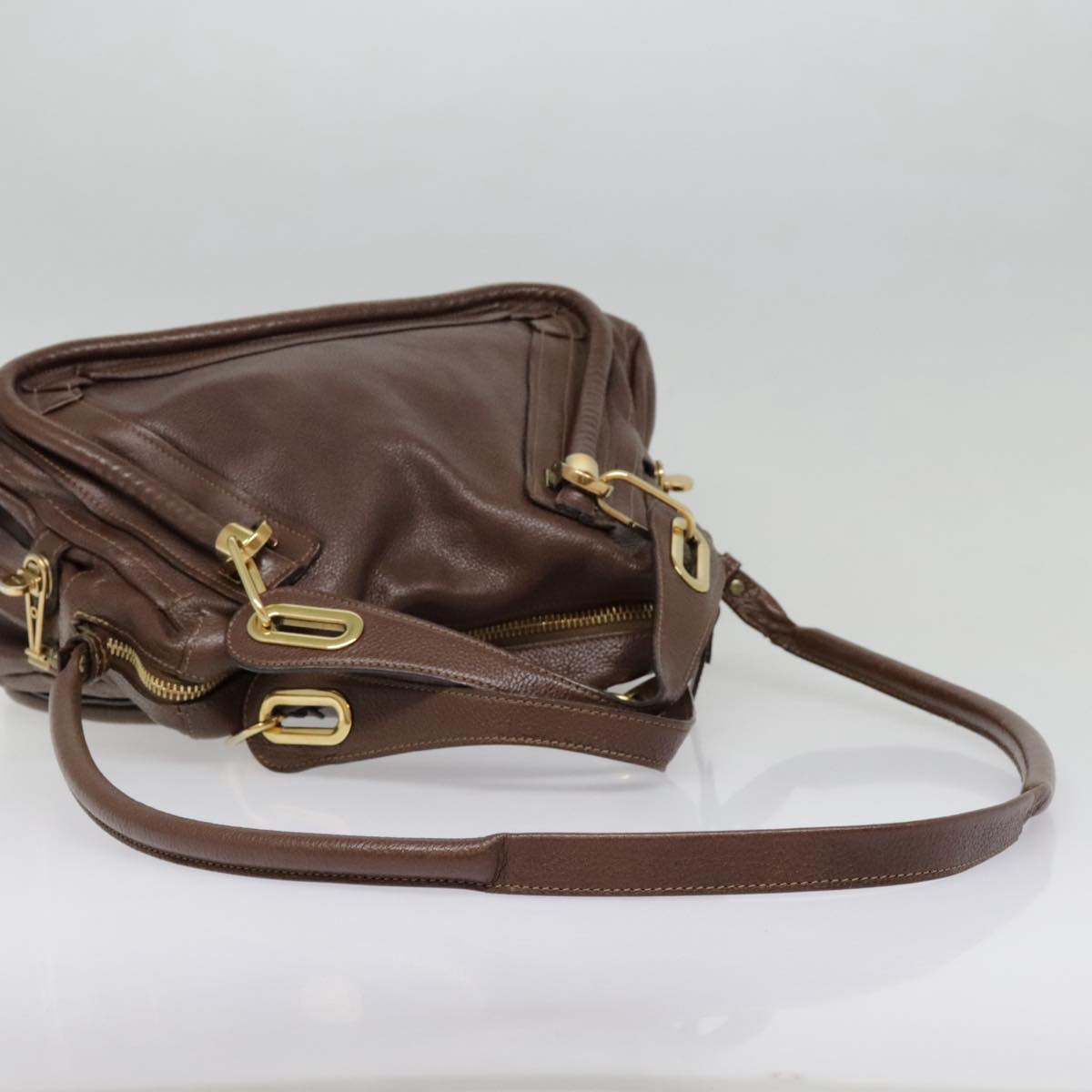 Chloe Paraty Hand Bag Leather 2way Brown Gold Auth tb1210