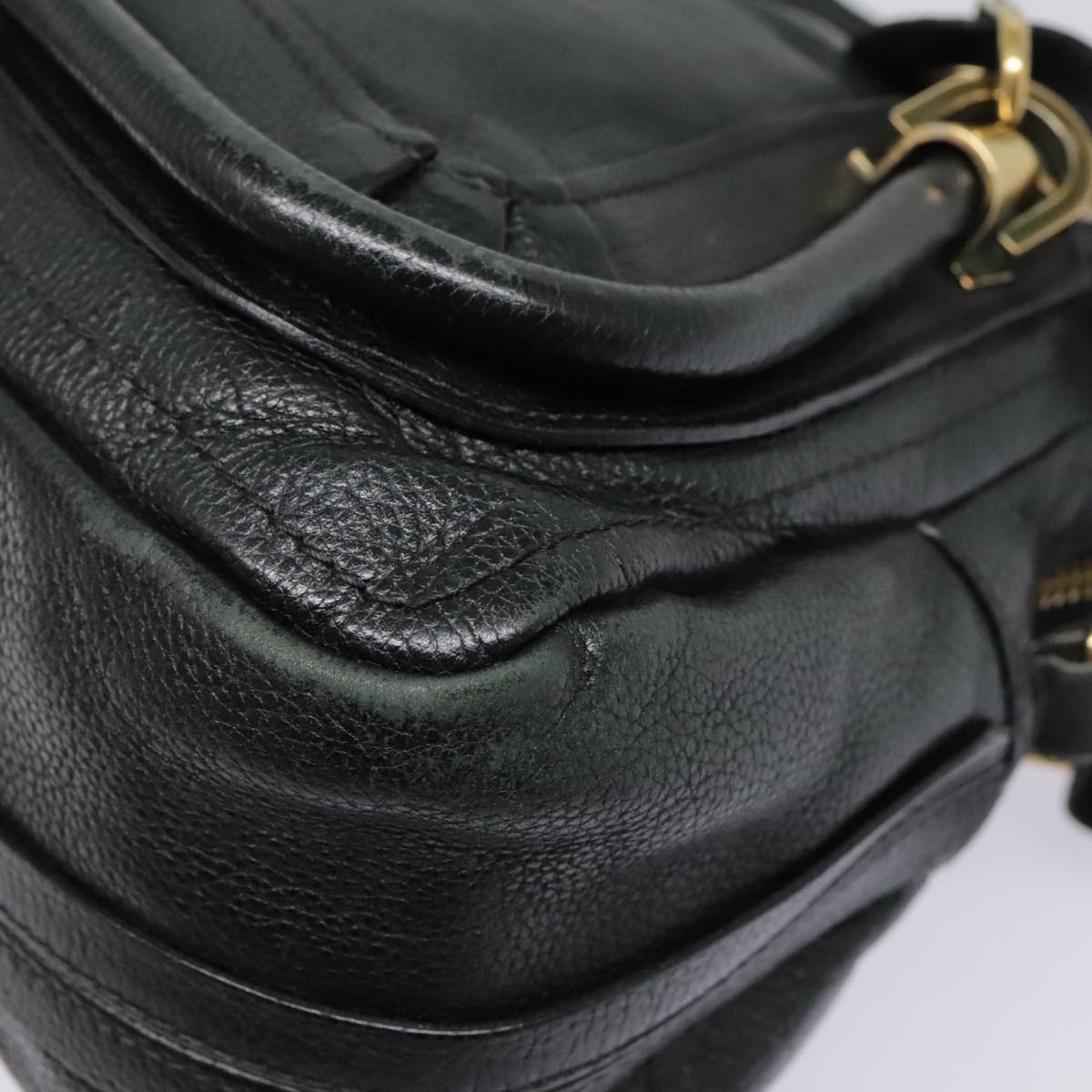 Chloe Paraty Hand Bag Leather 2way Black Gold Auth tb1211