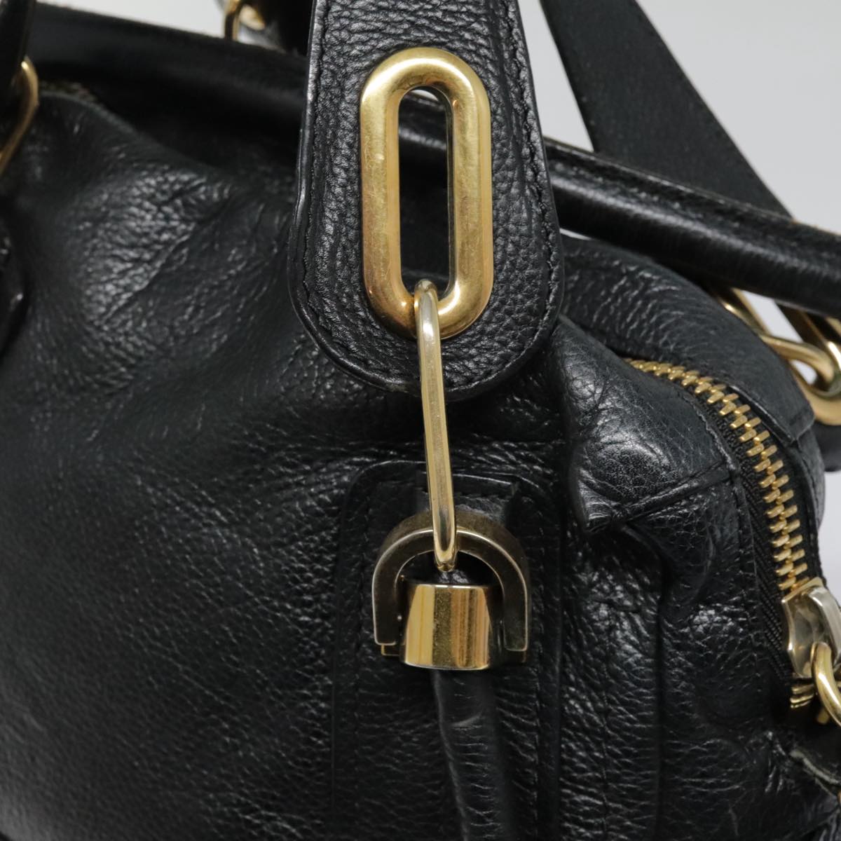 Chloe Paraty Hand Bag Leather 2way Black Gold Auth tb1211