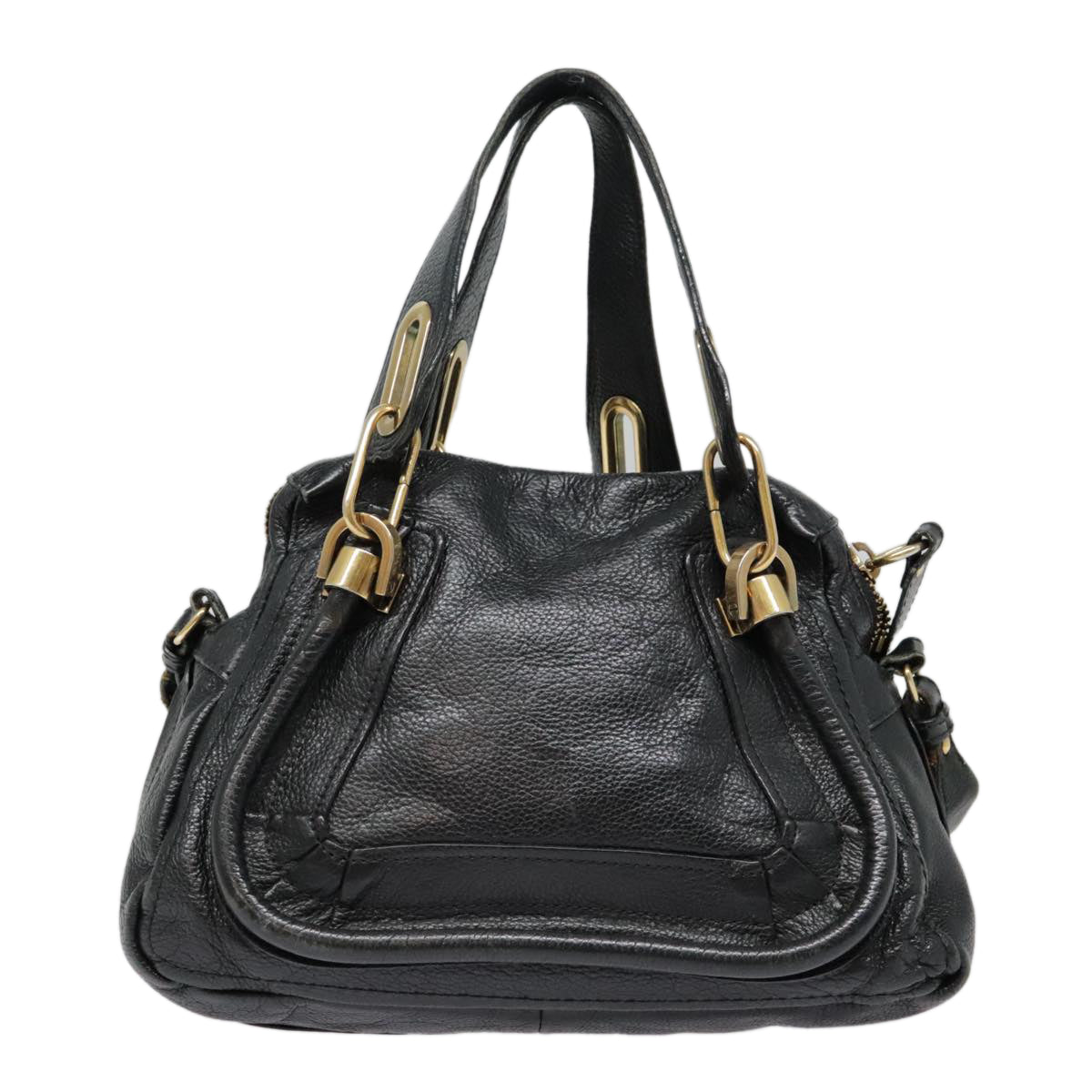 Chloe Paraty Hand Bag Leather 2way Black Gold Auth tb1211